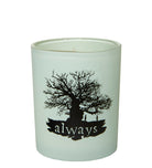 Harry Potter "Always" glass votive candle from Insight Editions, featuring a decorative design for home decor and ambiance.