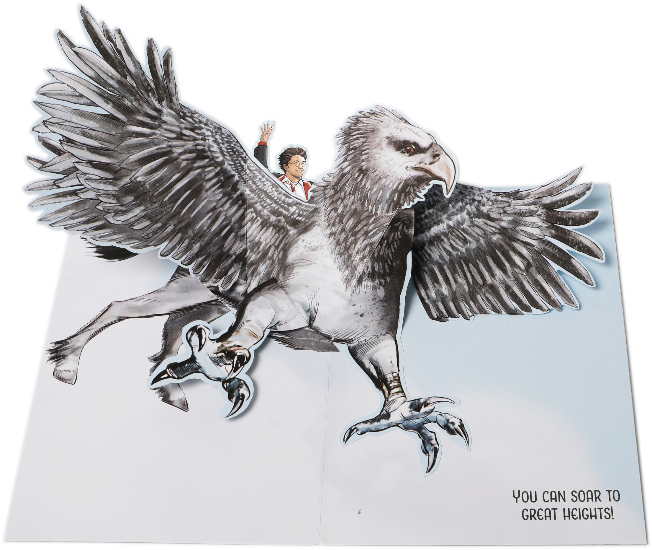 Harry Potter Buckbeak pop-up card from Insight Editions, featuring detailed 3D illustration of the magical creature on a home goods card.