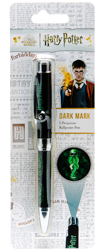Harry Potter Dark Mark projector pen by Insight Editions, a sleek black pen with a Harry Potter-themed Dark Mark design.