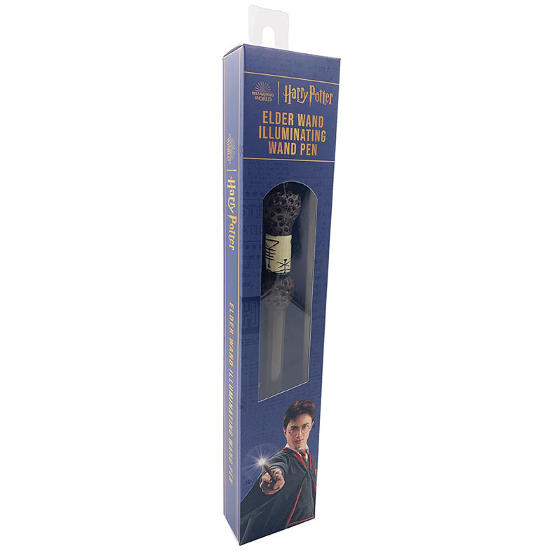 Harry Potter Elder Wand illuminating wand pen by Insight Editions, featuring detailed wand design and built-in light for magical writing.