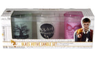 Set of glass votive candles inspired by Harry Potter, featuring magical designs from Insight Editions.