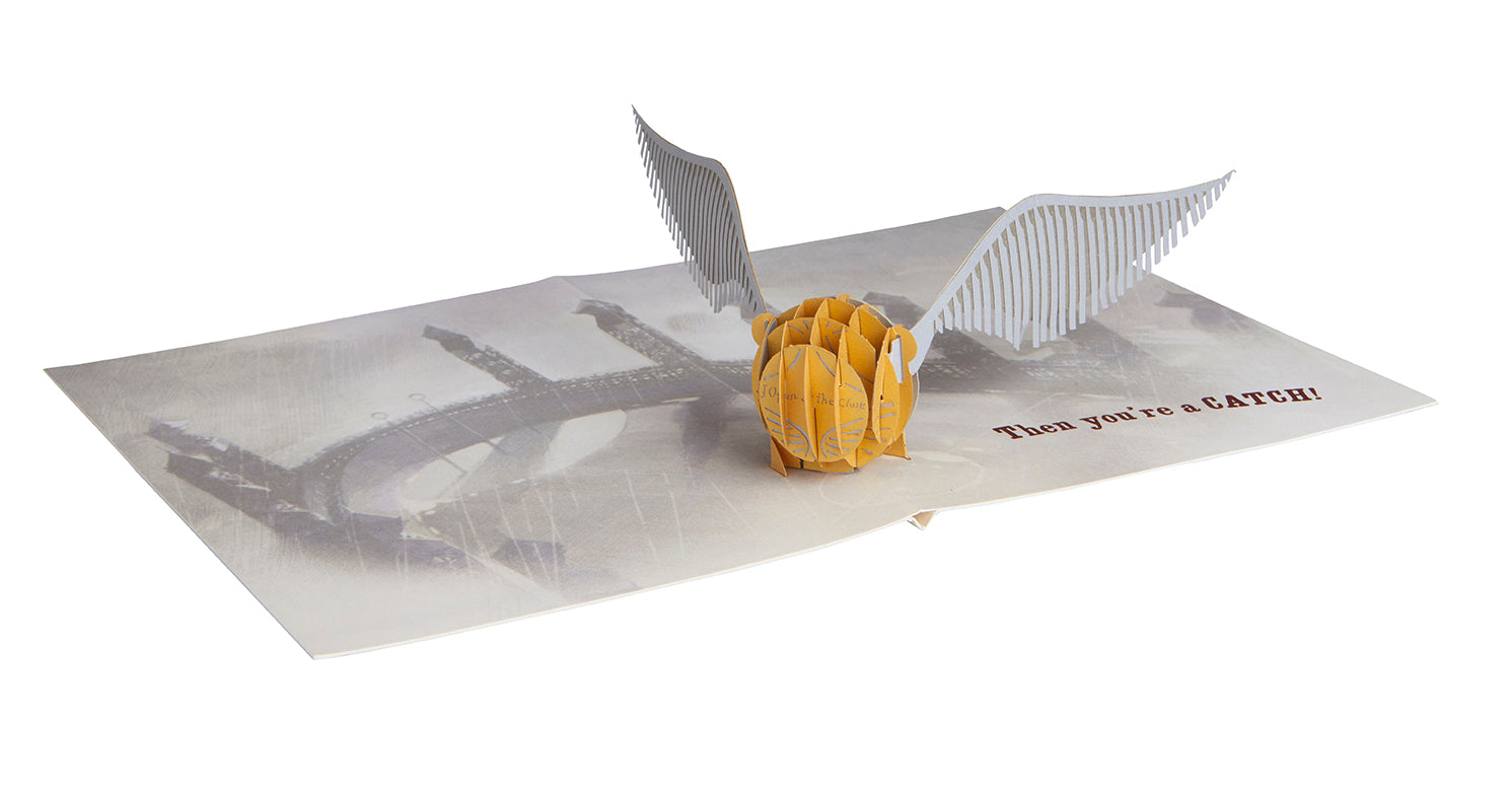 Harry Potter Golden Snitch signature pop-up card by Insight Editions, featuring a detailed, fold-out design of the magical snitch.