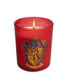 Gryffindor glass votive candle featuring Harry Potter branding, ideal for home decor and magical ambiance.