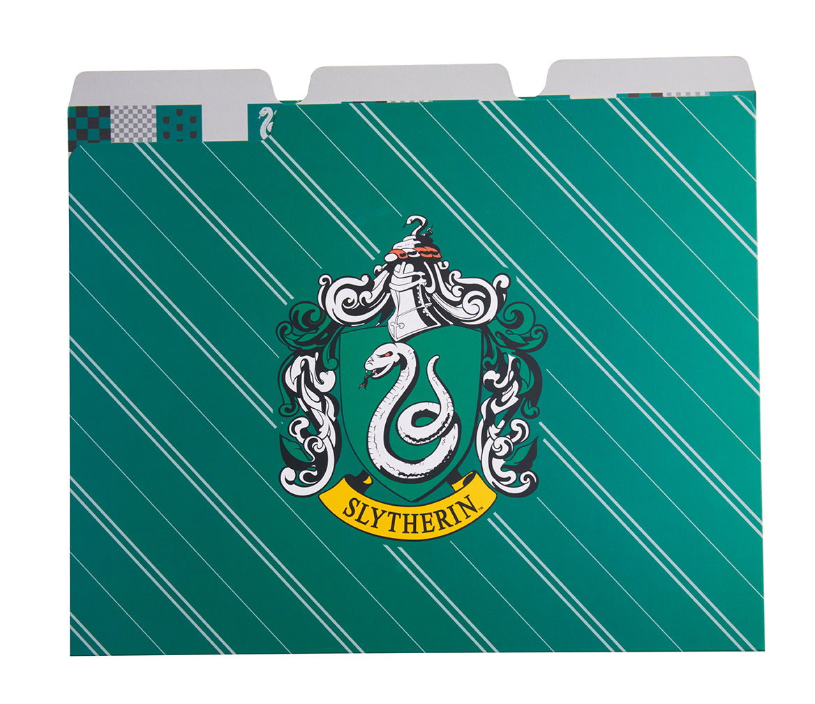 Set of 12 Harry Potter Hogwarts Houses file folders by Insight Editions, featuring house emblems and colorful designs.