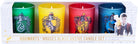 Harry Potter Hogwarts Houses glass votive candle set featuring four colorful glass candles representing each house.