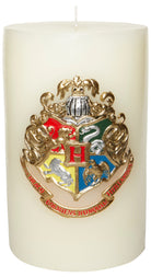 Large Hogwarts crest sculpted candle from Harry Potter, featuring detailed insignia, ideal for Harry Potter home decor.
