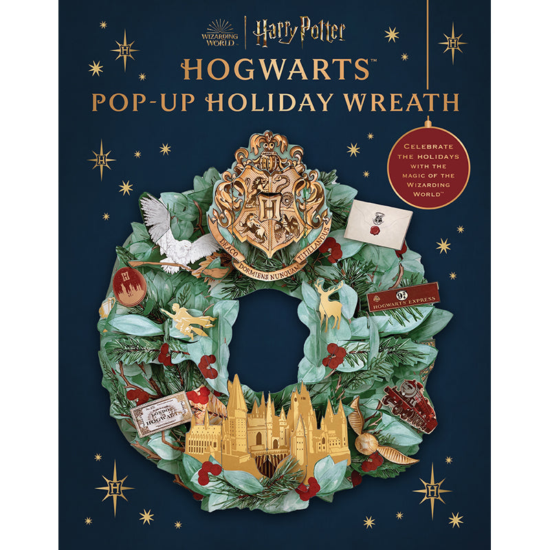 Harry Potter Hogwarts holiday wreath with pop-up design, featuring magical details and festive decoration for home use.