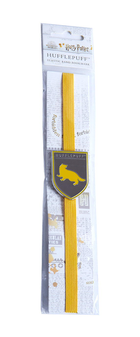 Hufflepuff enamel charm bookmark featuring Harry Potter branding, with a colorful Hufflepuff crest design on a metal bookmark.