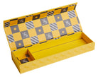 Hufflepuff magnetic pencil box from Harry Potter series by Insight Editions, featuring Hufflepuff crest and yellow design.