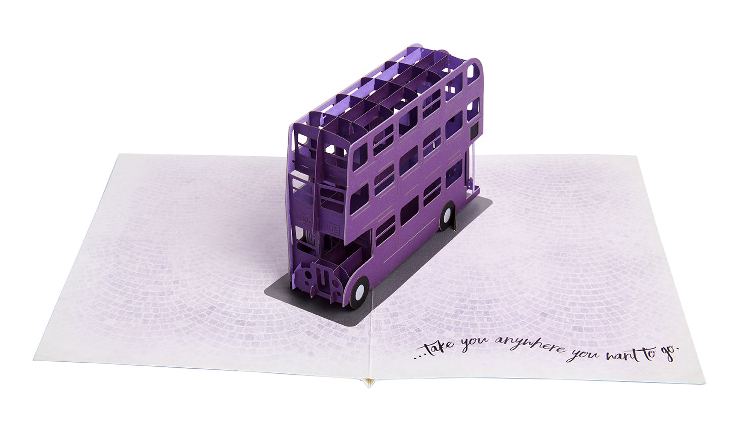 Harry Potter Knight Bus birthday pop-up card from Insight Editions featuring a detailed, colorful paper craft of the iconic wizarding bus.
