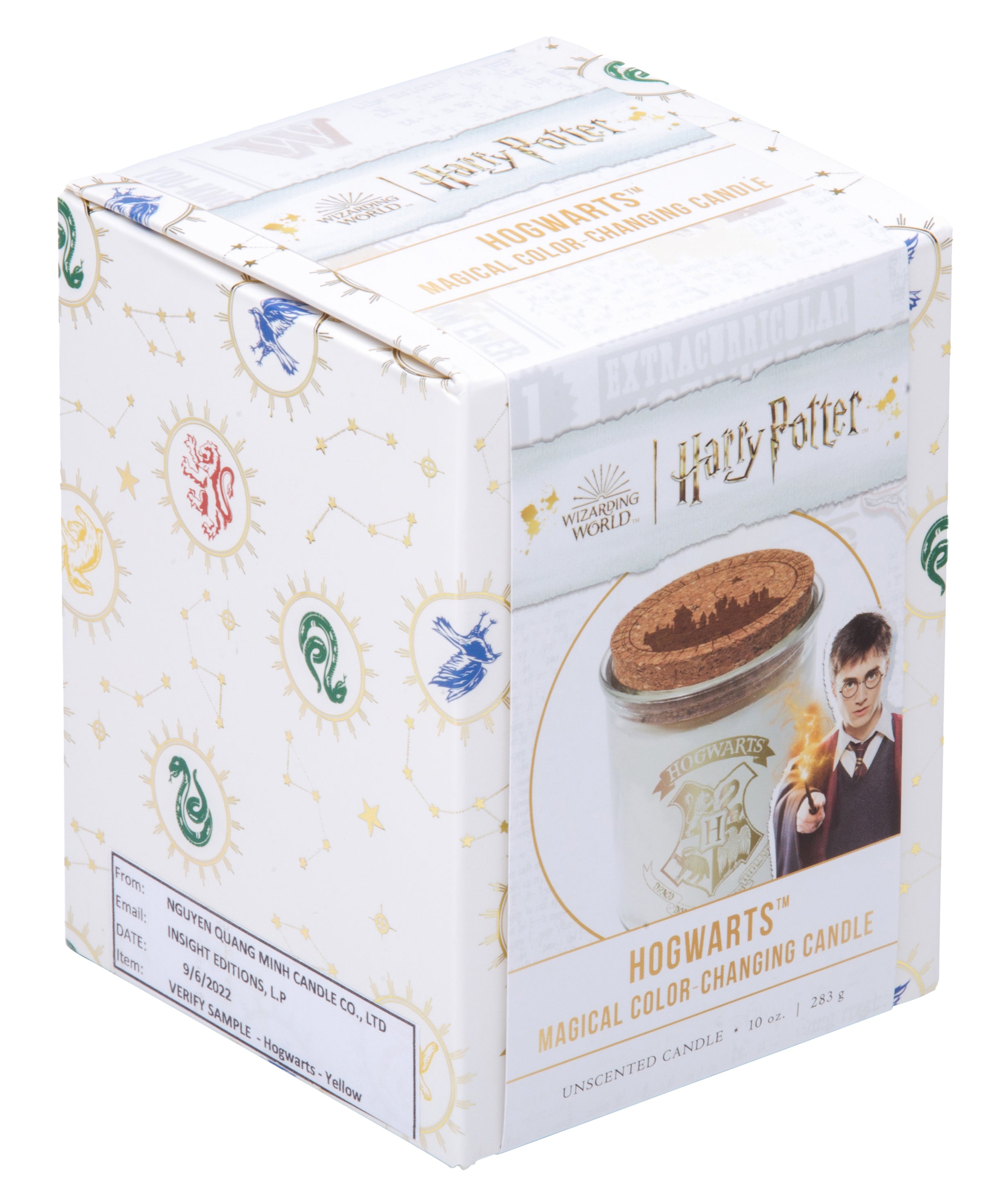 Harry Potter Hogwarts candle by Insight Editions with color-changing magical design, perfect for home decor.
