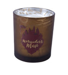 Harry Potter Marauder's Map glass candle from Insight Editions, featuring a detailed map design on the candle's surface.