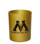 Harry Potter Ministry of Magic glass votive candle from Insight Editions, featuring intricate Harry Potter-themed design for home decor.