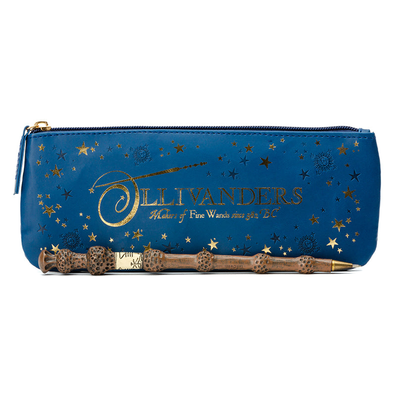 Harry Potter Ollivanders pouch and Elder Wand pen set from Insight Editions, featuring magical-themed home accessories and writing tools.