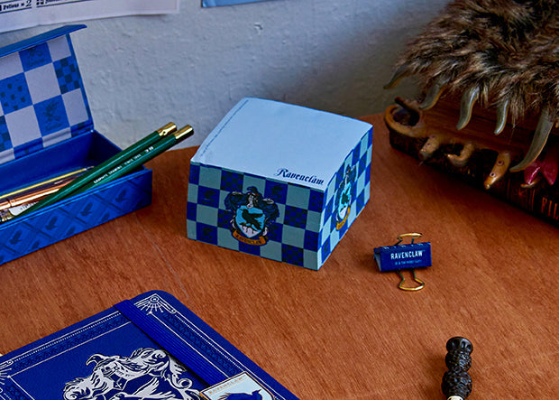 Harry Potter Ravenclaw Memo Cube by Insight Editions with blue and silver design featuring Ravenclaw emblem and magical details.