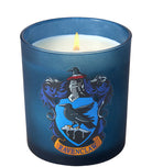 Ravenclaw scented glass candle from Harry Potter home goods collection by Insight Editions, with blue and silver design.
