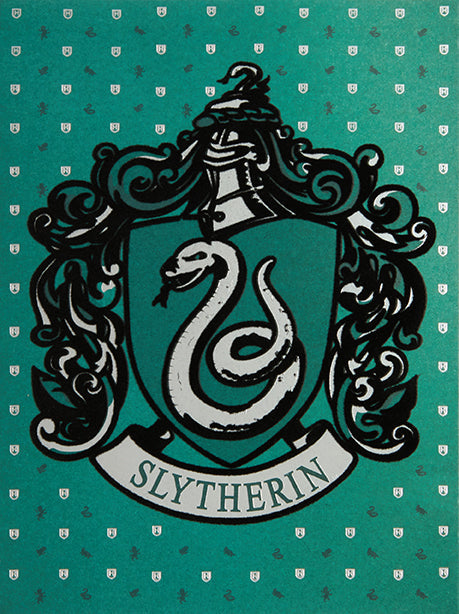 Slytherin embellished Harry Potter greeting card with silver foil details, perfect for fans of the Hogwarts house.