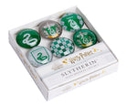 Set of six Slytherin glass magnets featuring Harry Potter-themed house emblems, ideal for home decor or fridge decoration.