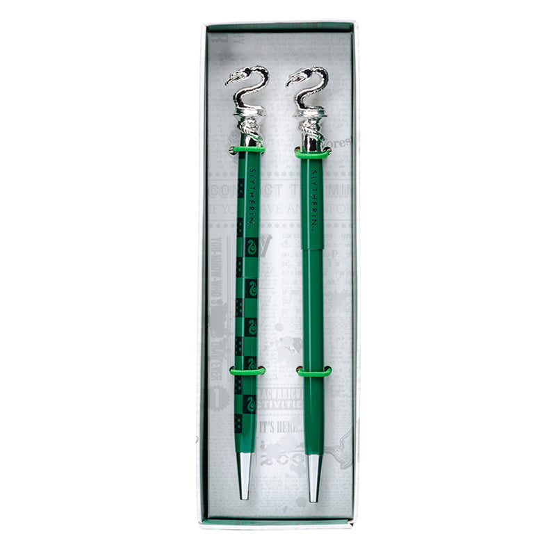 Harry Potter Slytherin pen and pencil set by Insight Editions, featuring themed writing instruments in a set of two.