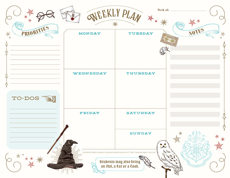 Harry Potter weekly planner notepad by Insight Editions, featuring magical design for organizing weekly schedules.