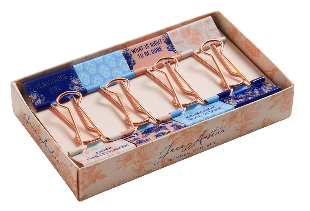 Set of 8 Jane Austen floral pattern binder clips from Insight Editions, featuring elegant floral designs for home or office use.