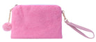 Pink plush accessory pouch inspired by Mean Girls, featuring "On Wednesdays We Wear Pink" design, perfect for home or travel use.