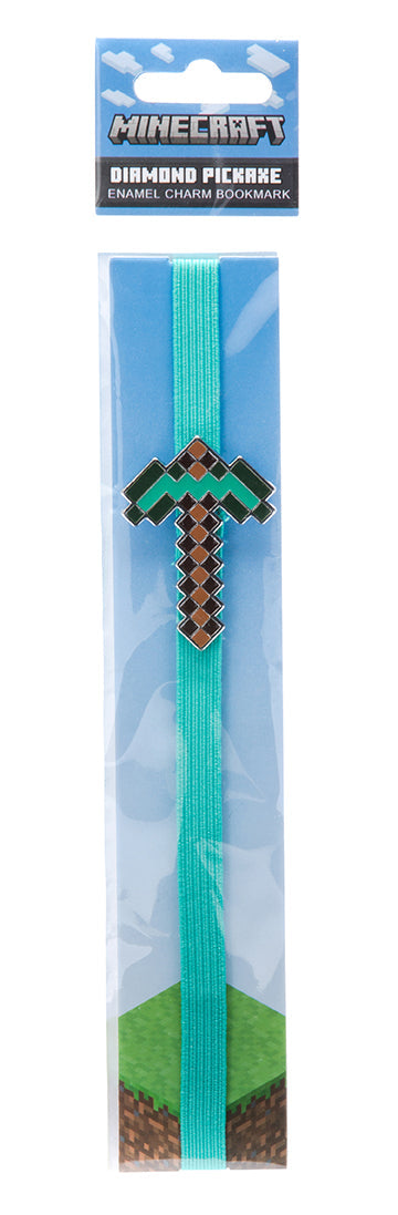 Minecraft diamond pickaxe enamel charm bookmark from Insight Editions, featuring a detailed diamond pickaxe design for book lovers.
