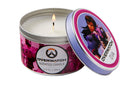 Overwatch D.Va scented candle in a 5.6 oz jar, featuring D.Va themed design, perfect for fan home decor from Insight Editions.
