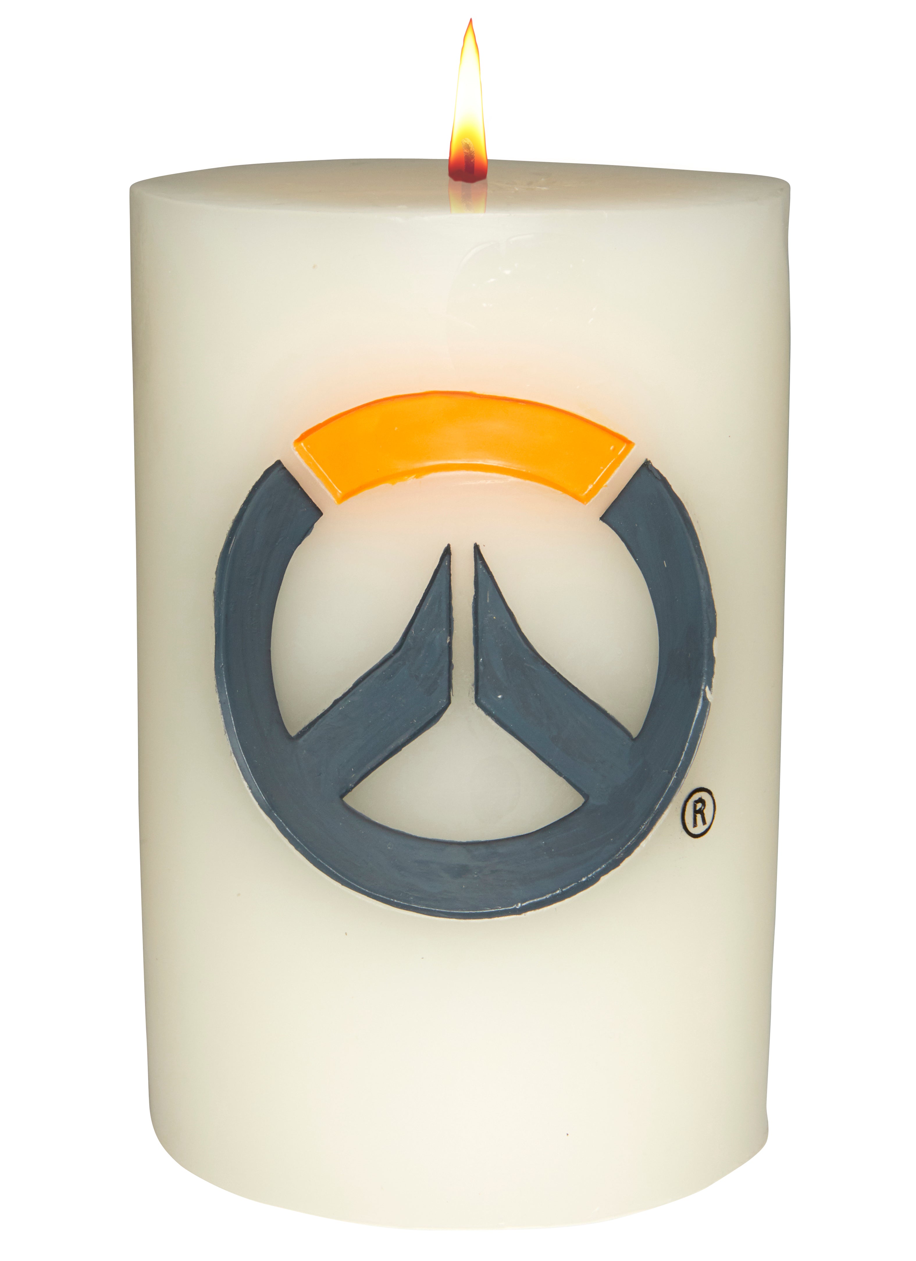 Sculpted Overwatch Insignia candle by Insight Editions, featuring detailed logo design for home decor.
