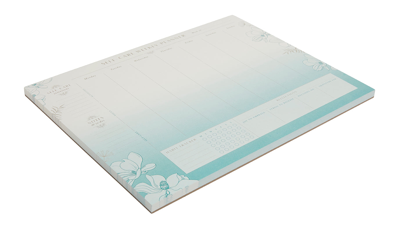 Insight Editions self-care weekly planner notepad for home organization, featuring a clean, minimalist design for personal wellness planning.