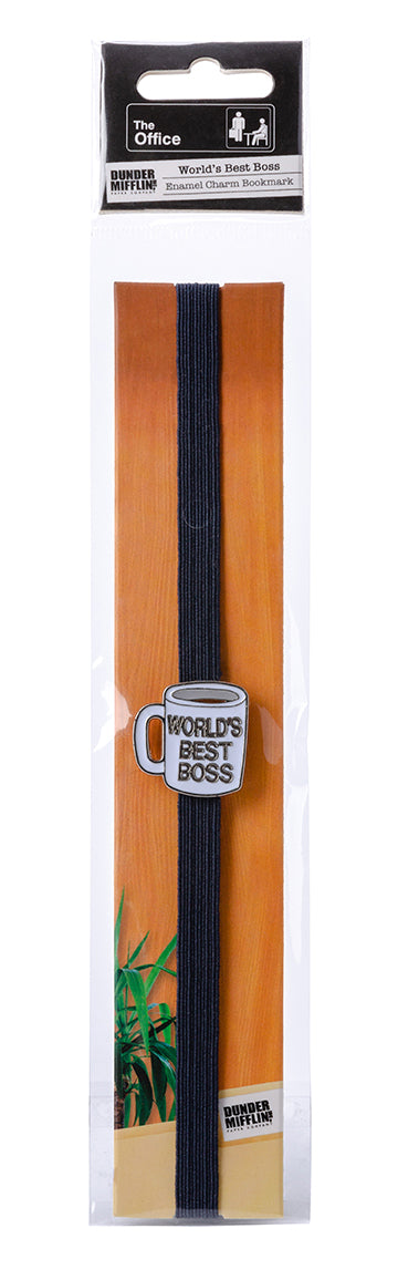 Enamel charm bookmark featuring "World's Best Boss" from The Office, with a decorative charm and colorful design.