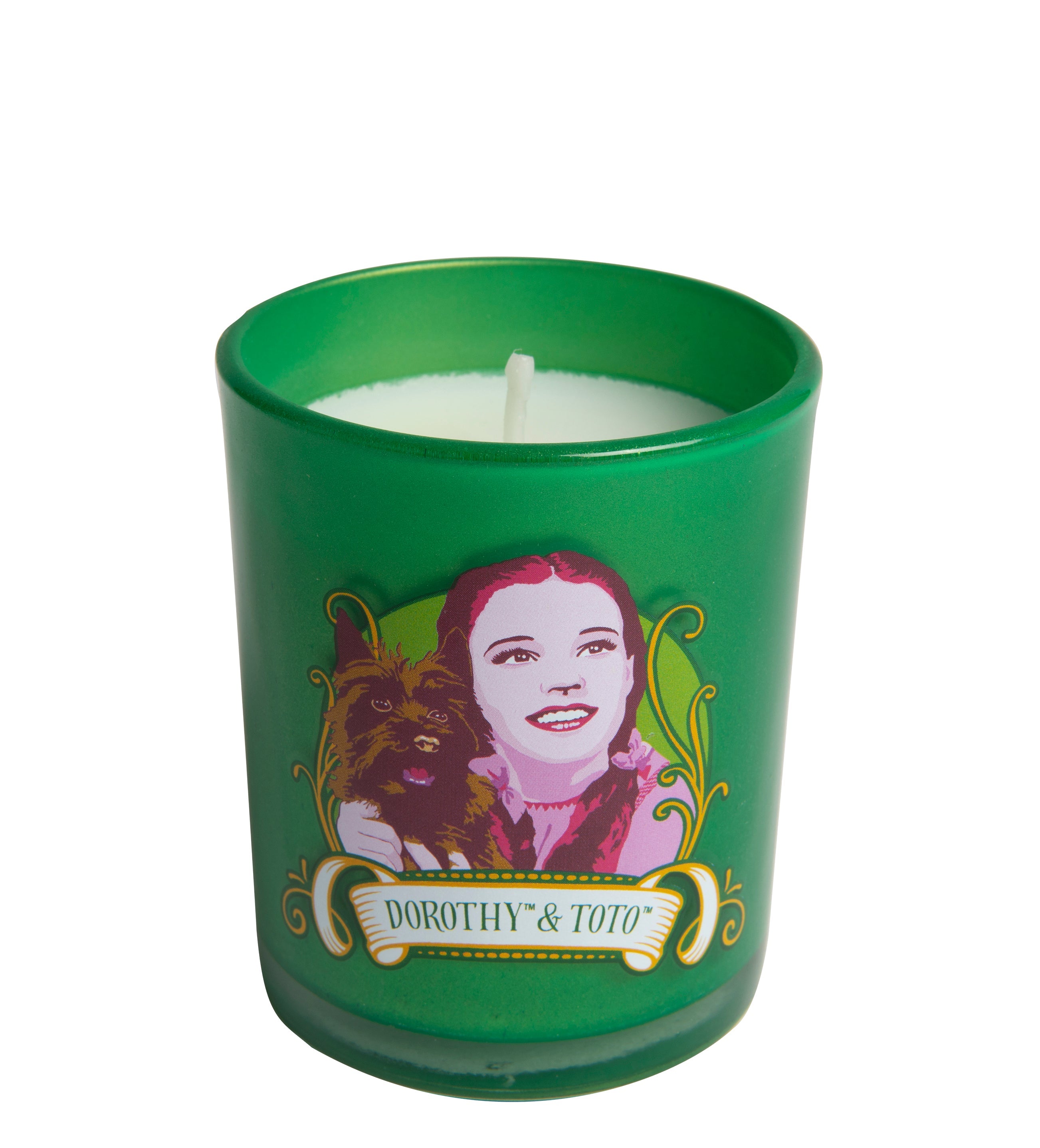 Dorothy glass votive candle from The Wizard of Oz home decor by Insight Editions, featuring a colorful Wizard of Oz design.