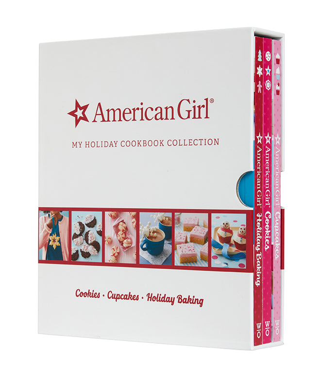 American Girl My Holiday Cookbook Collection kit with colorful recipe cards and holiday-themed cooking accessories from Insight Editions.