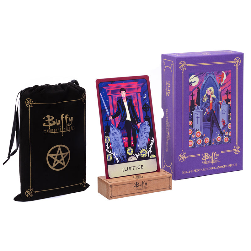 Buffy the Vampire Slayer Mega-Sized Tarot Deck and Guidebook kit by Insight Editions, featuring tarot cards and instructional guide.