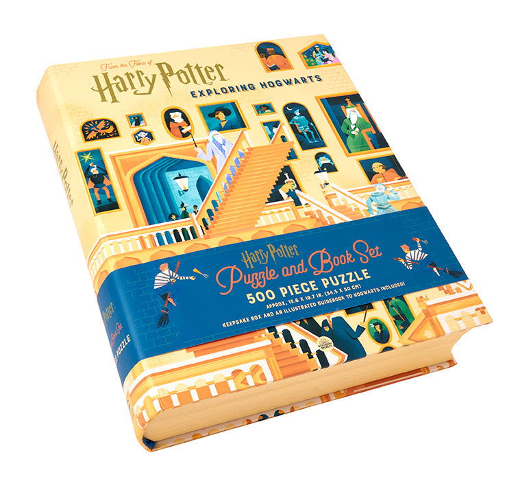 Insight Editions Exploring Hogwarts Puzzle and Book Set kit featuring a detailed puzzle and a Harry Potter-themed book.