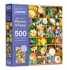 Flowers and Fungi Jigsaw Puzzle kit by Insight Editions featuring vibrant floral and mushroom images for puzzle assembly.