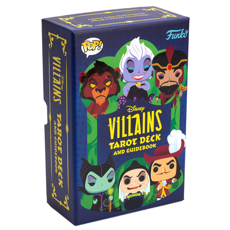 Funko Disney Villains Tarot Deck and Guidebook kit, featuring colorful villain-themed tarot cards and a guidebook for readers.