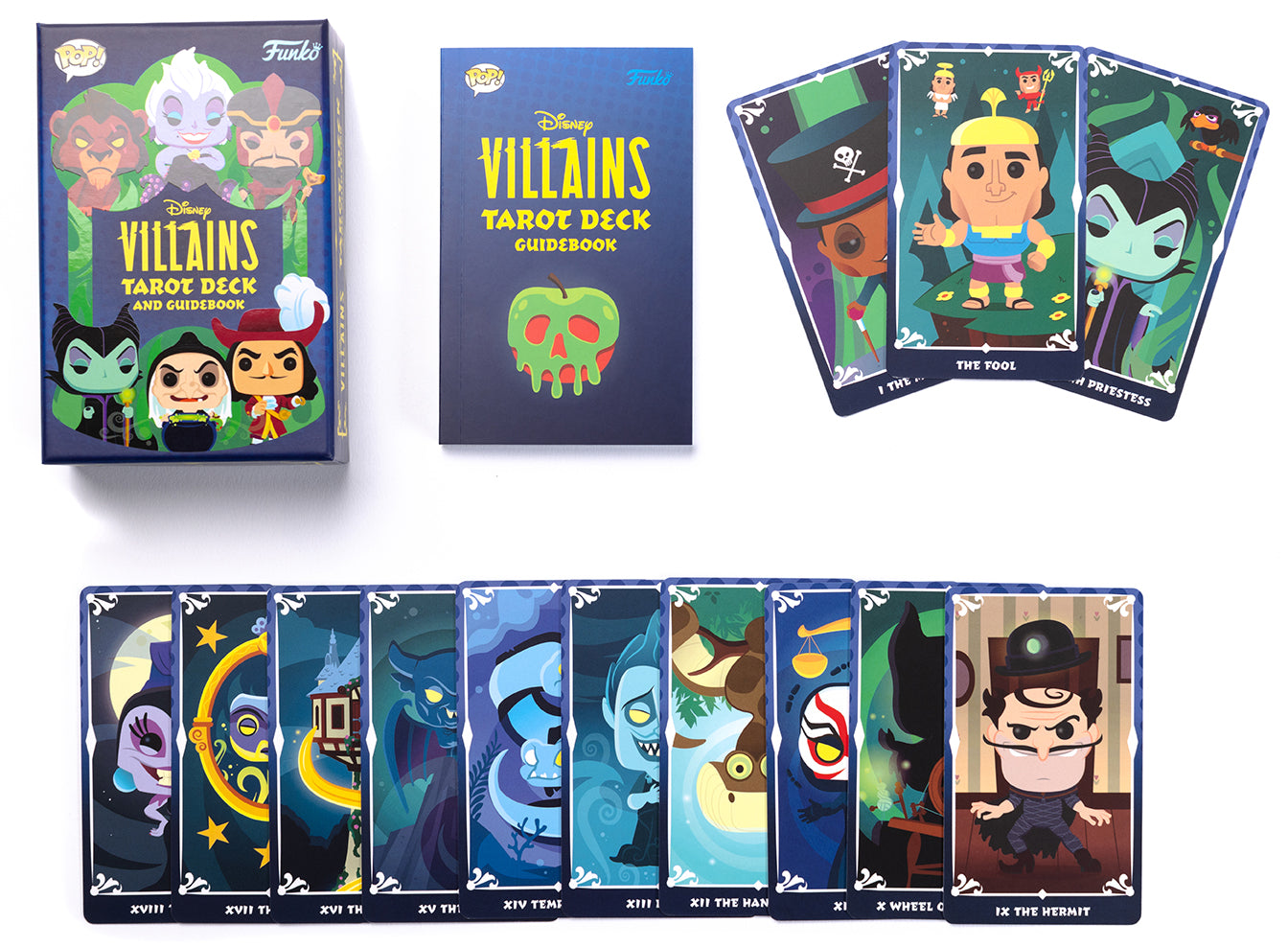 Funko Disney Villains Tarot Deck and Guidebook kit featuring illustrated cards and instruction book by Insight Editions.