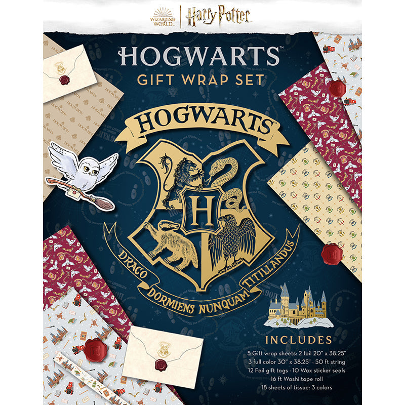Harry Potter Hogwarts gift wrap and stationery set by Insight Editions, includes wrapping paper and themed writing accessories.