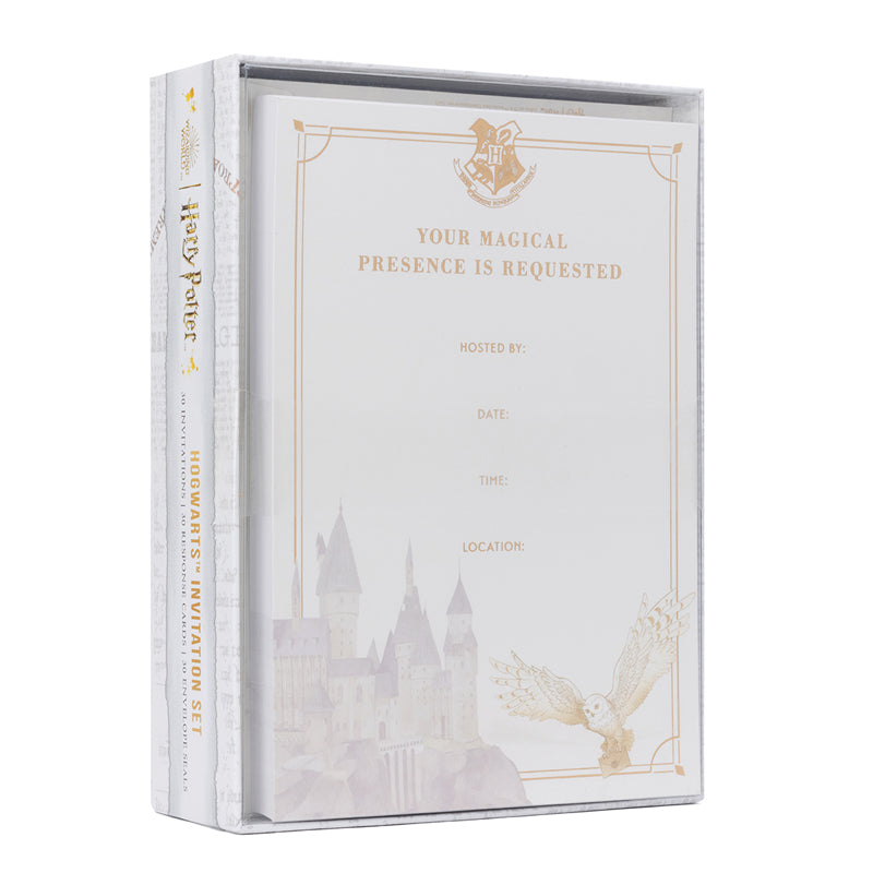 Harry Potter Hogwarts invitation set by Insight Editions, featuring 30 magical themed invitation cards and envelopes.