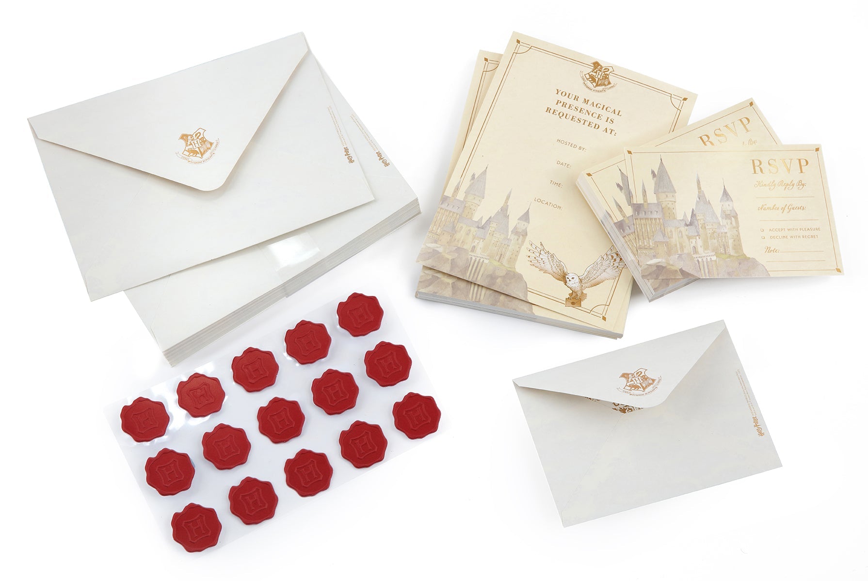 Harry Potter Hogwarts invitation set by Insight Editions, includes 30 enchanted-themed invitation cards and envelopes.