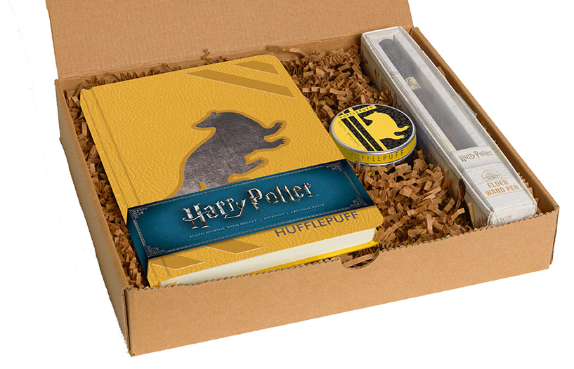 Harry Potter Hufflepuff boxed gift set kit by Insight Editions featuring themed collectibles and accessories.