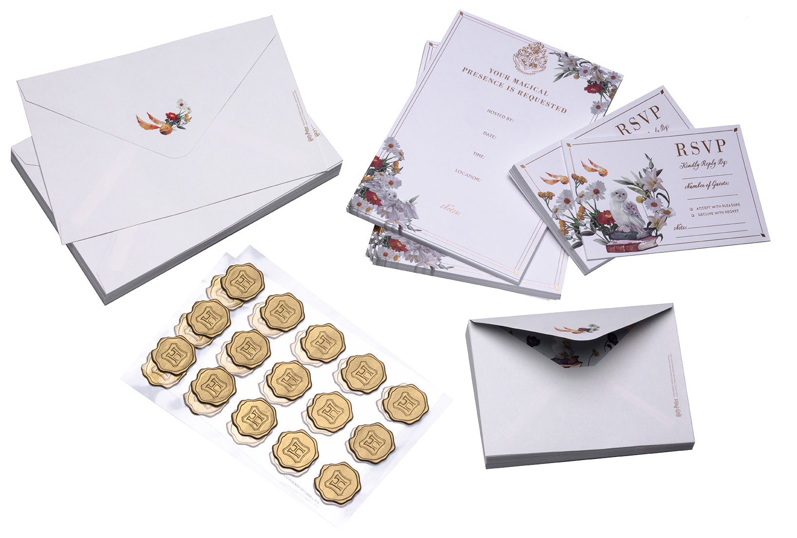 Harry Potter Magical World invitation set by Insight Editions, includes 30 wizard-themed invitations and envelopes for magical events.