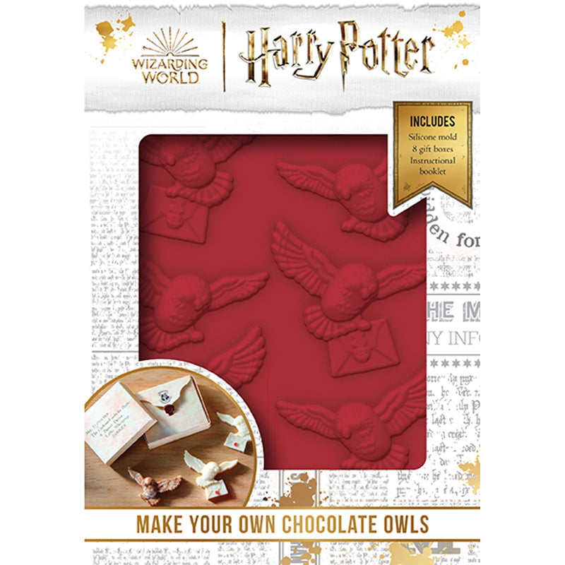 Harry Potter Make Your Own Chocolate Owls kit by Insight Editions, featuring ingredients and molds for creating chocolate owl treats.
