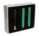 Harry Potter Slytherin wax seal set kit with green wax sticks and Slytherin emblem stamp for sealing letters and documents.