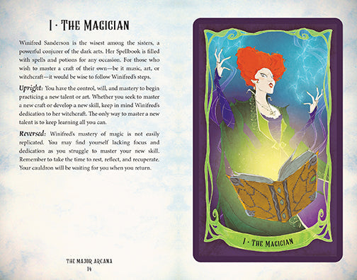 Hocus Pocus Tarot deck and guidebook kit by Insight Editions, featuring colorful card illustrations and a detailed instruction booklet.