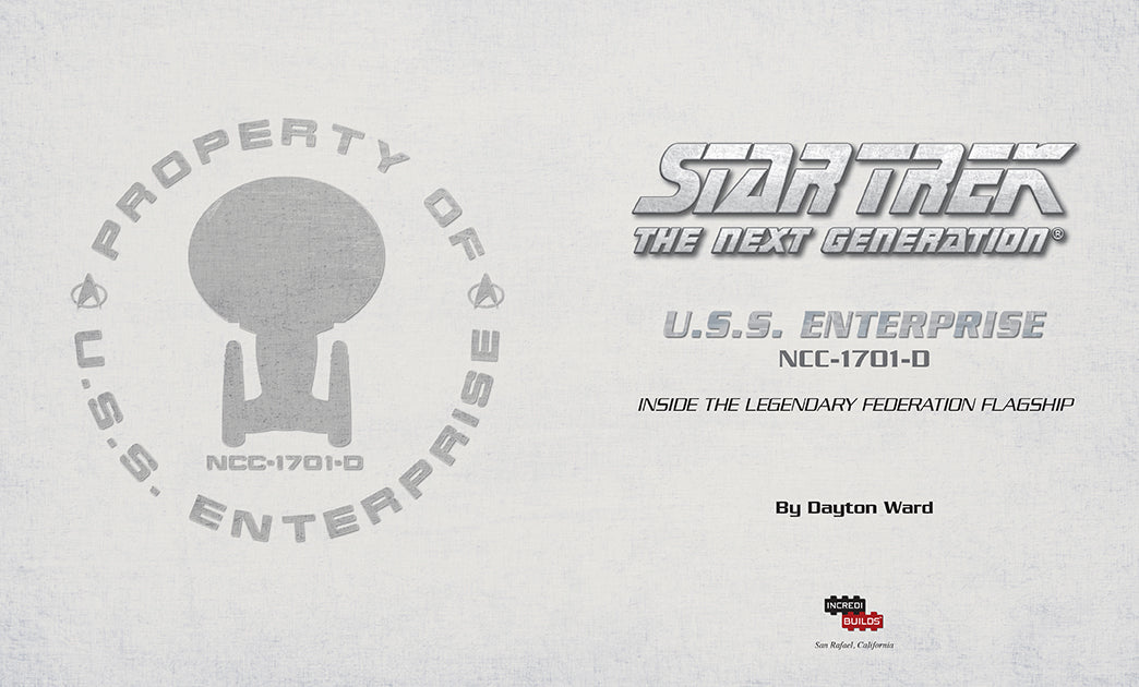 IncrediBuilds Star Trek The Next Generation U.S.S. Enterprise NCC-1701-D 3D wood model kit with book, featuring detailed spaceship design.