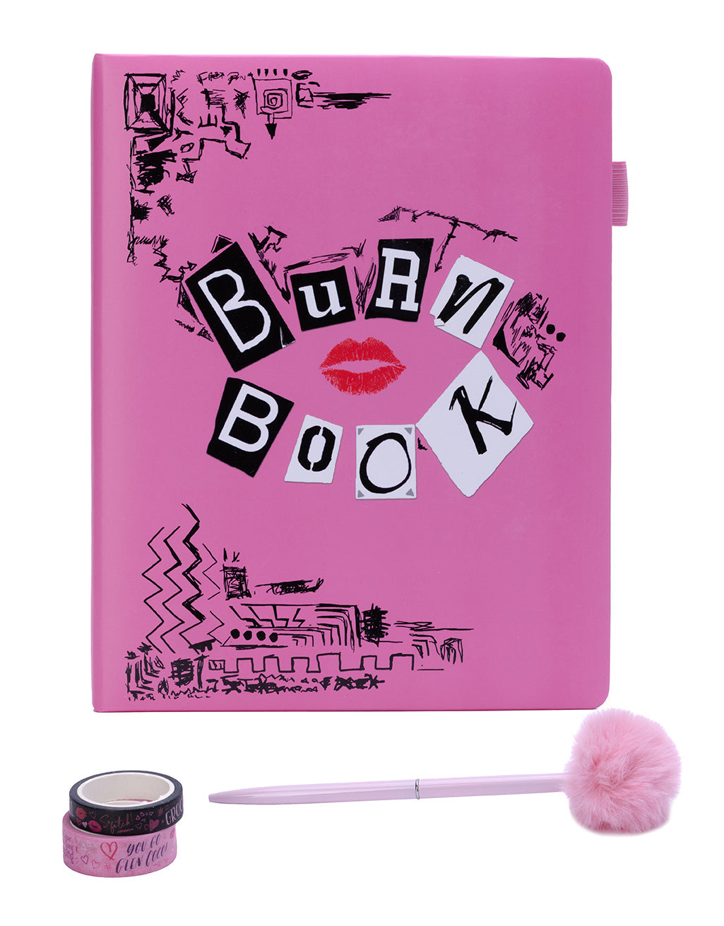 Mean Girls Burn Book scrapbook kit by Insight Editions featuring themed pages and stickers for creating a customizable burn book.