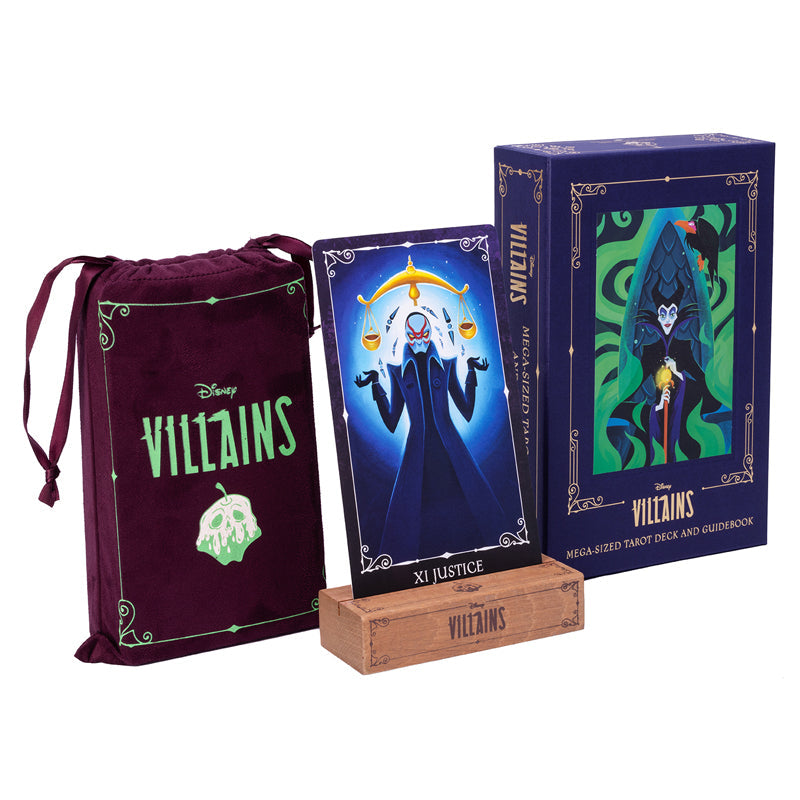 Mega-Sized Disney Villains Tarot Deck and Guidebook kit by Insight Editions with colorful villain-themed illustrations.