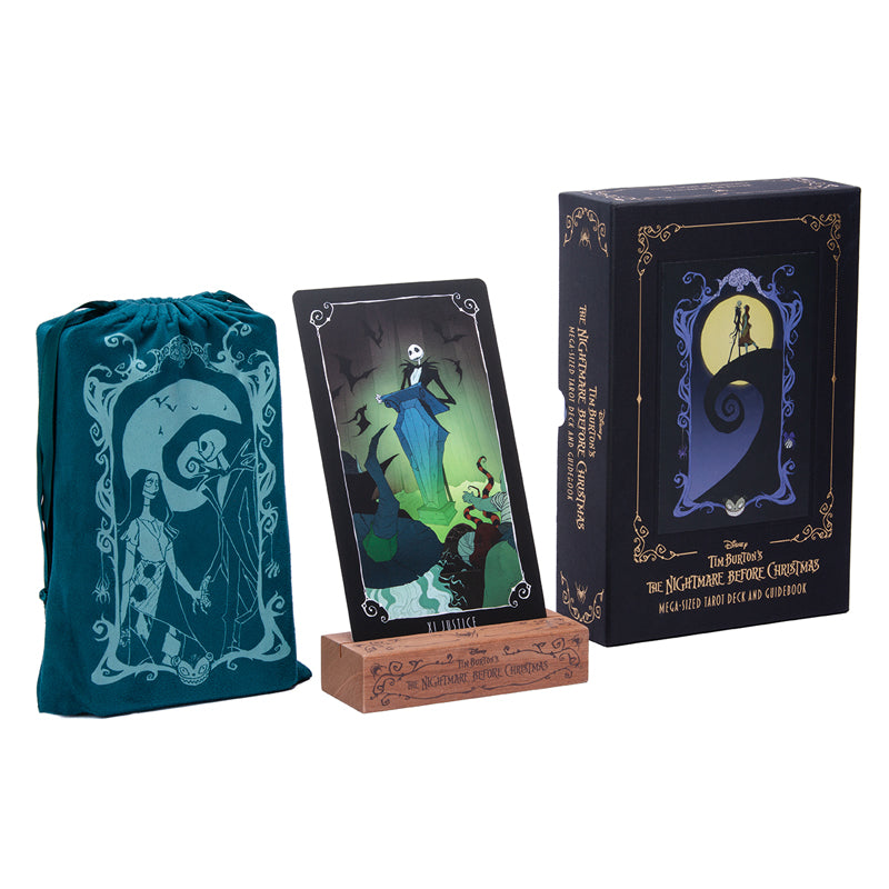 Mega-Sized Nightmare Before Christmas Tarot Deck and Guidebook kit by Insight Editions with colorful, spooky-themed tarot cards and guide.